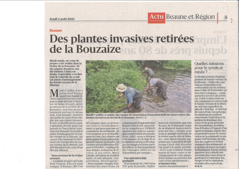 Entretien du lit de la Bouzaize entre le parc de la Bouzaize et le pont des oies